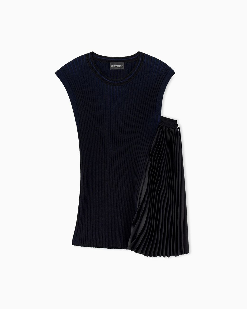 Emporio Armani Black Knit Top With Asymmetrical And Sleeveless Ribbed Design And Pleated Panel