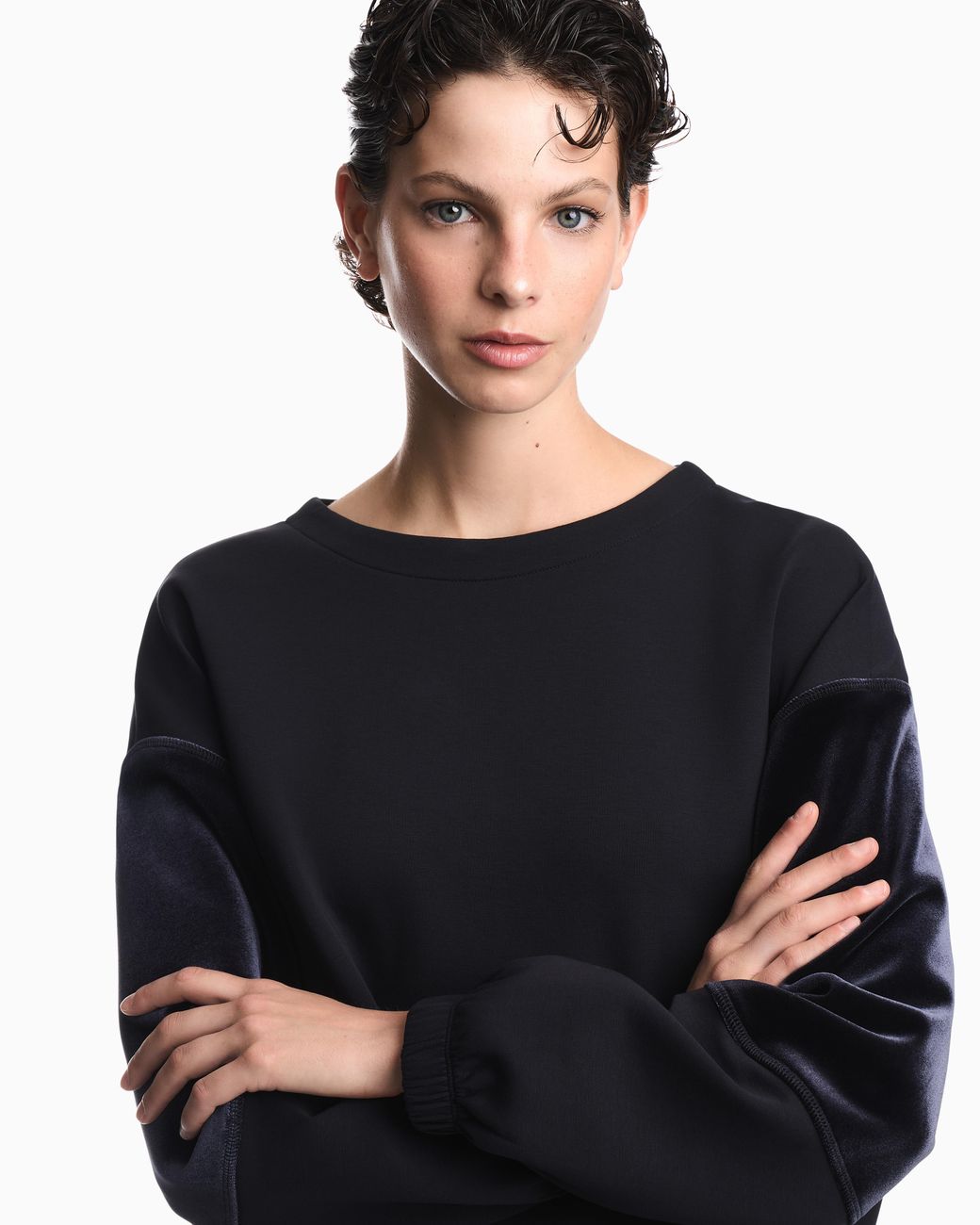 Emporio Armani Blue Double Jersey Sweatshirt With Chenille Tape Travel Essential