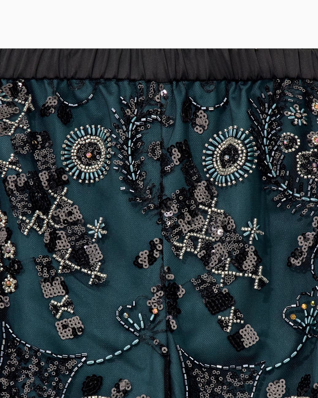 Emporio Armani Blue Wide-Leg Tulle Trousers With Beaded Floral Embroidery