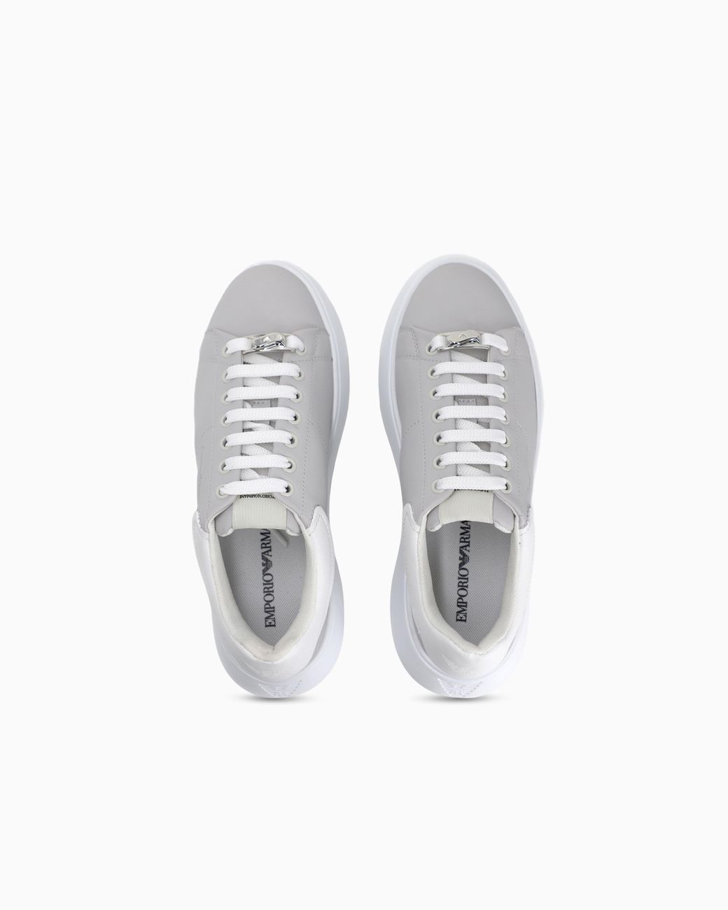 Emporio Armani White Smooth Leather Sneakers Icon With A Thick Textured Sole