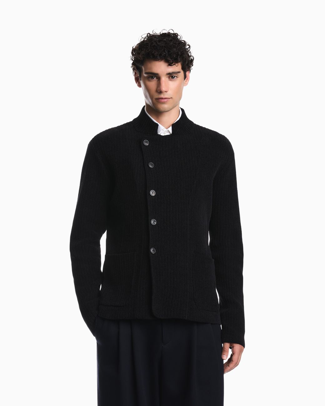 Emporio Armani Blue Signature Capsule Collection Ribbed Knit Jacket With An Off-Centre Fastening for men