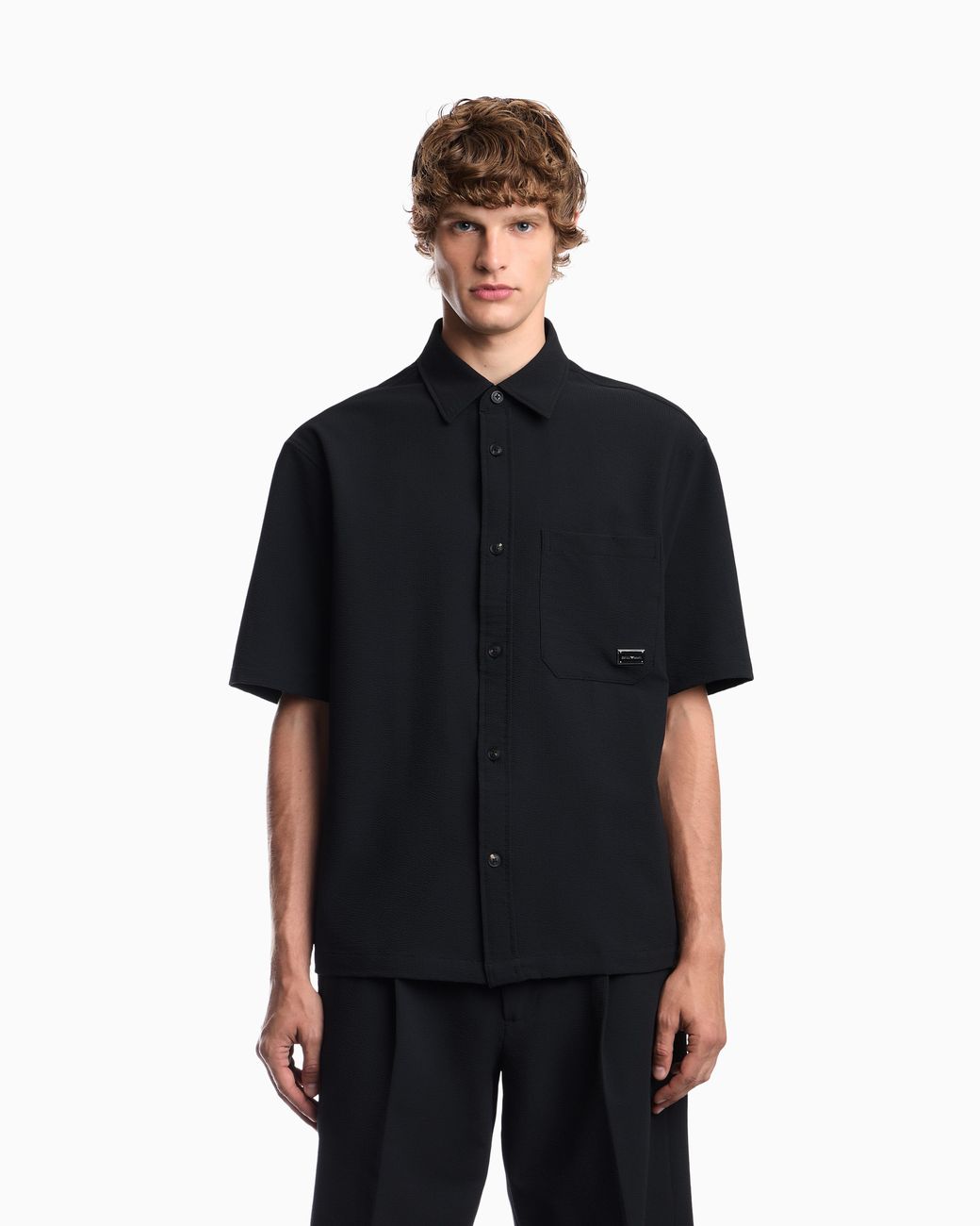 Emporio Armani Blue Seersucker Shirt With Down Padding And Rib Details for men