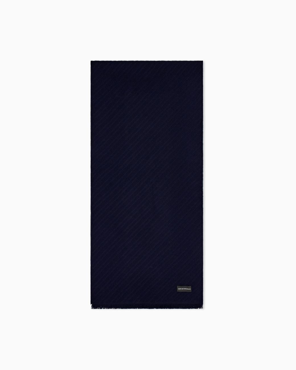Emporio Armani Blue Virgin Wool Scarf With Herringbone Pattern And Fringe for men