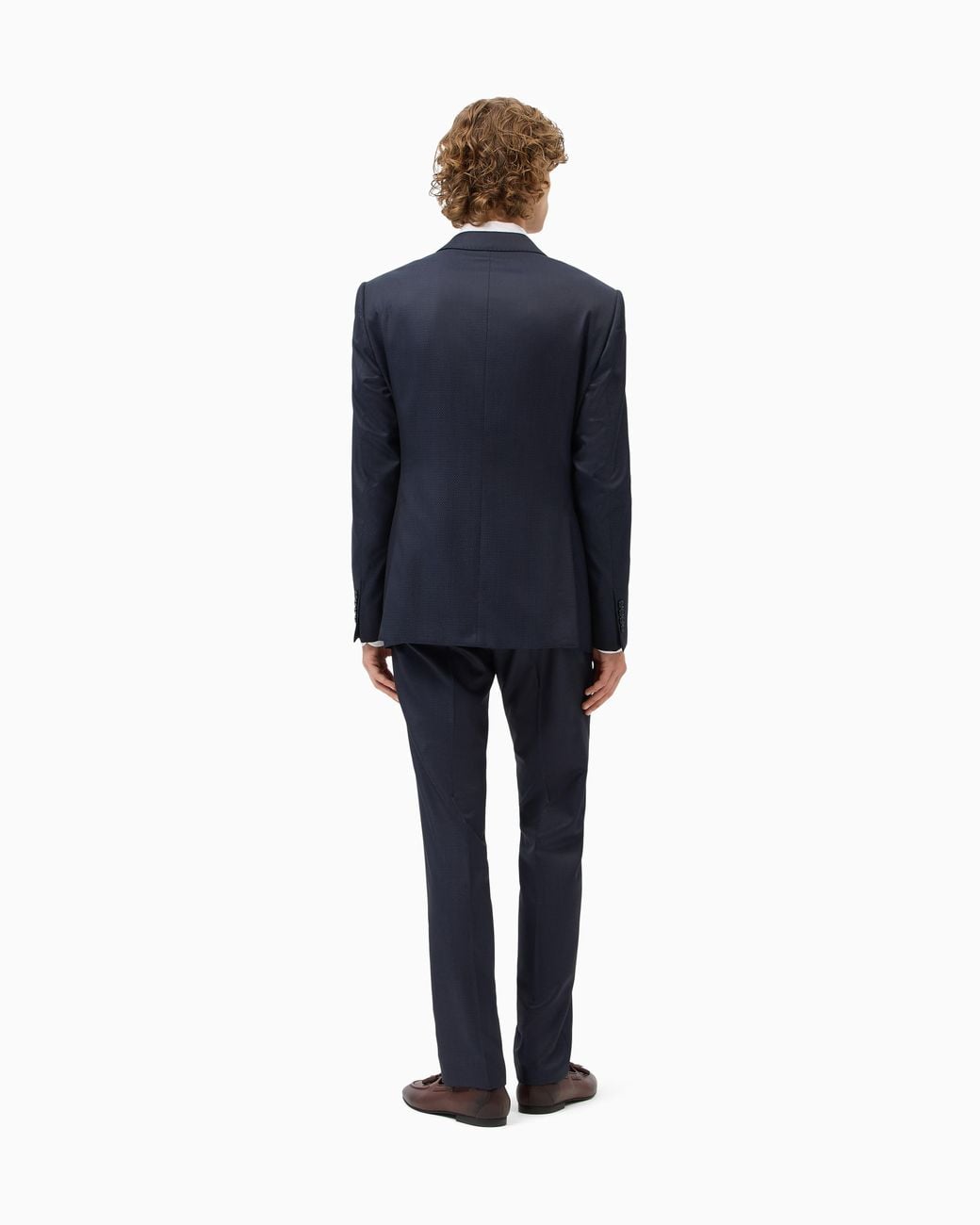 Emporio Armani Blue Lined Virgin Wool And Silk Suit With Jacquard Micro Design for men