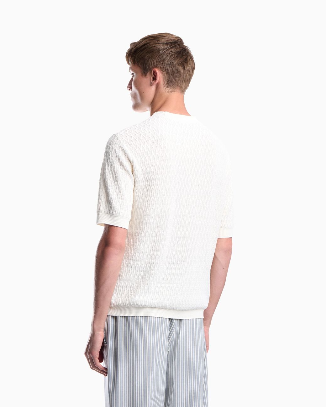 Emporio Armani White Chevron Jacquard Knit Sweater for men