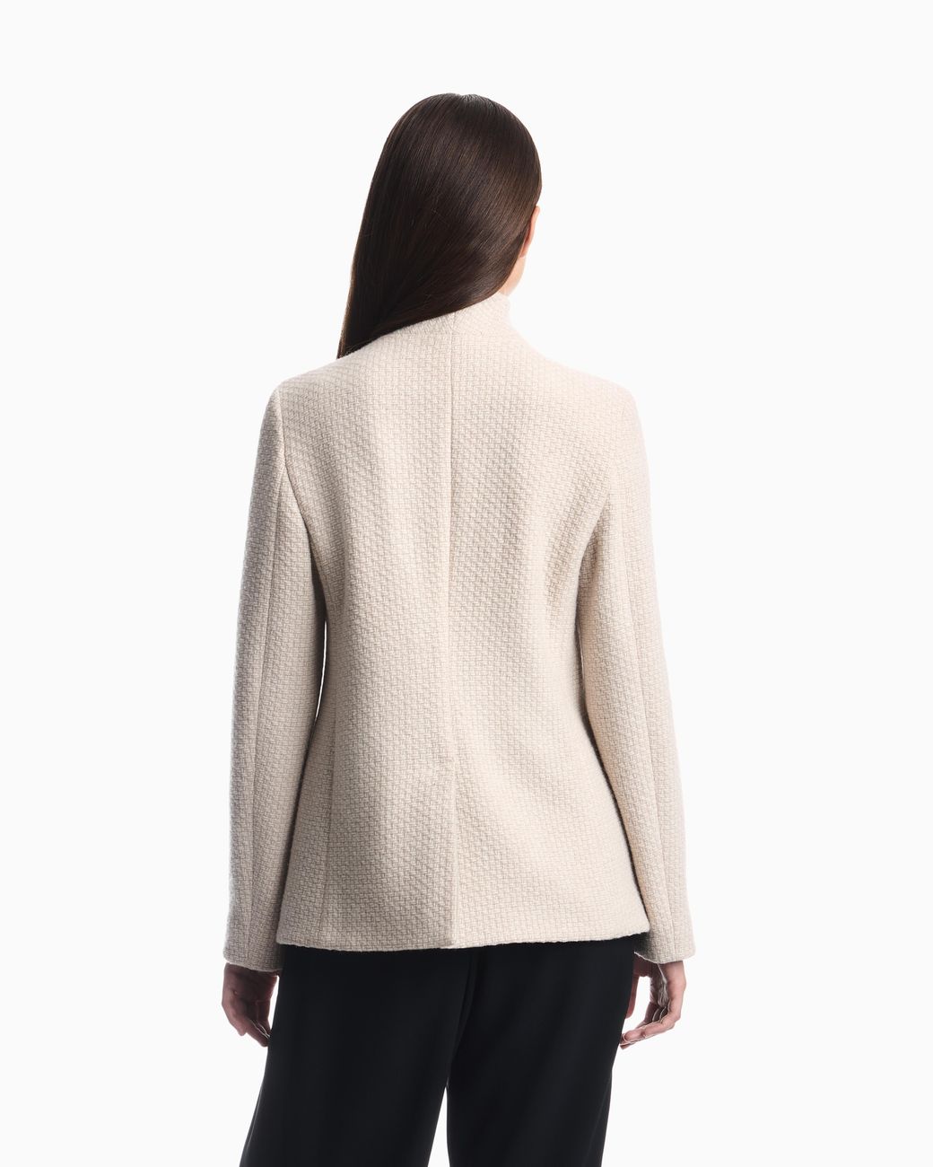 Emporio Armani Natural High-Neck Virgin Wool Blazer With A Jacquard Knit Effect
