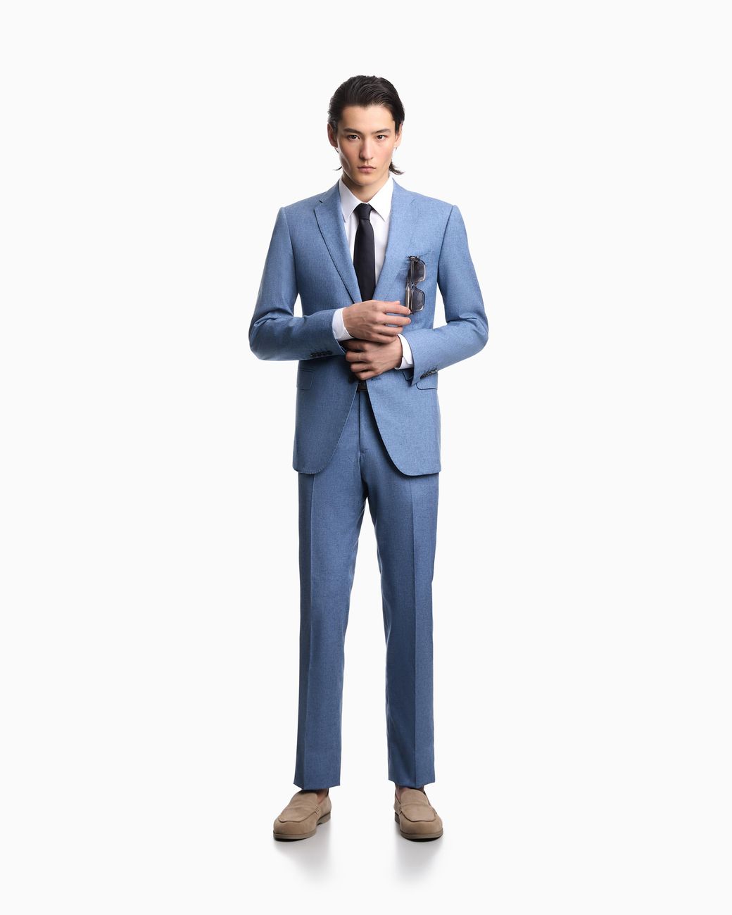 Emporio Armani Blue Light Wool Cloth Single-Breasted Suit With Printed Yarn for men