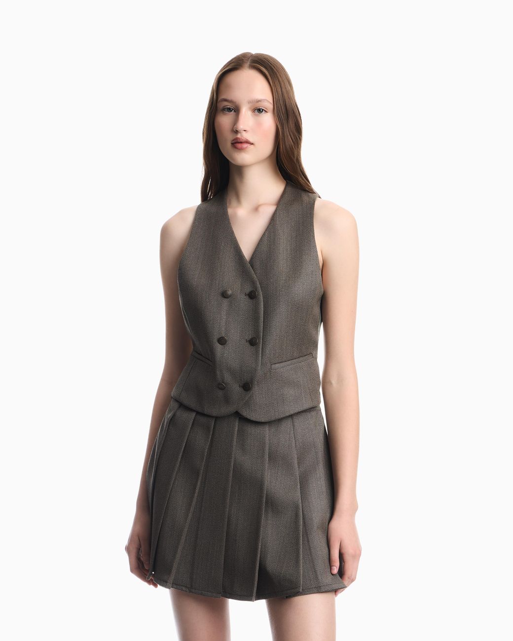Emporio Armani Gray Double-Breasted Virgin Wool Gilet