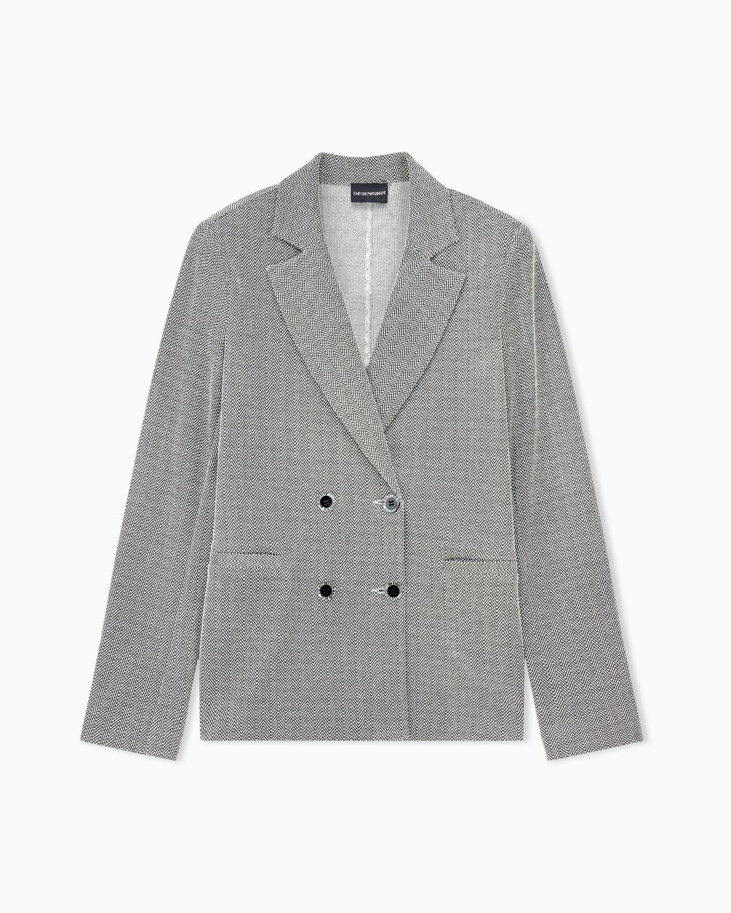 Emporio Armani Gray Double-Breasted Cotton Jersey Blazer With A Chevron Pattern