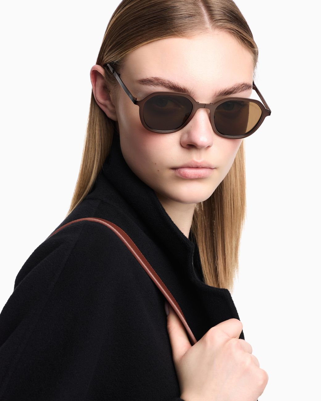 Emporio Armani Brown Irregular-Shaped Folding Sunglasses for men