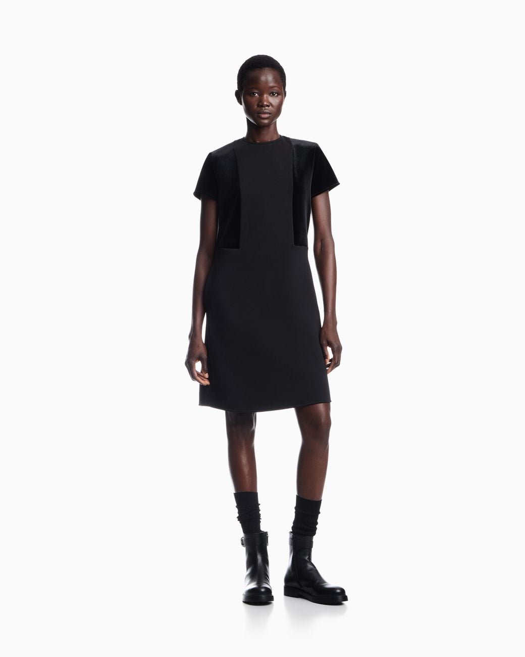 Emporio Armani Black Double Jersey Dress With Chenille Tape Travel Essential