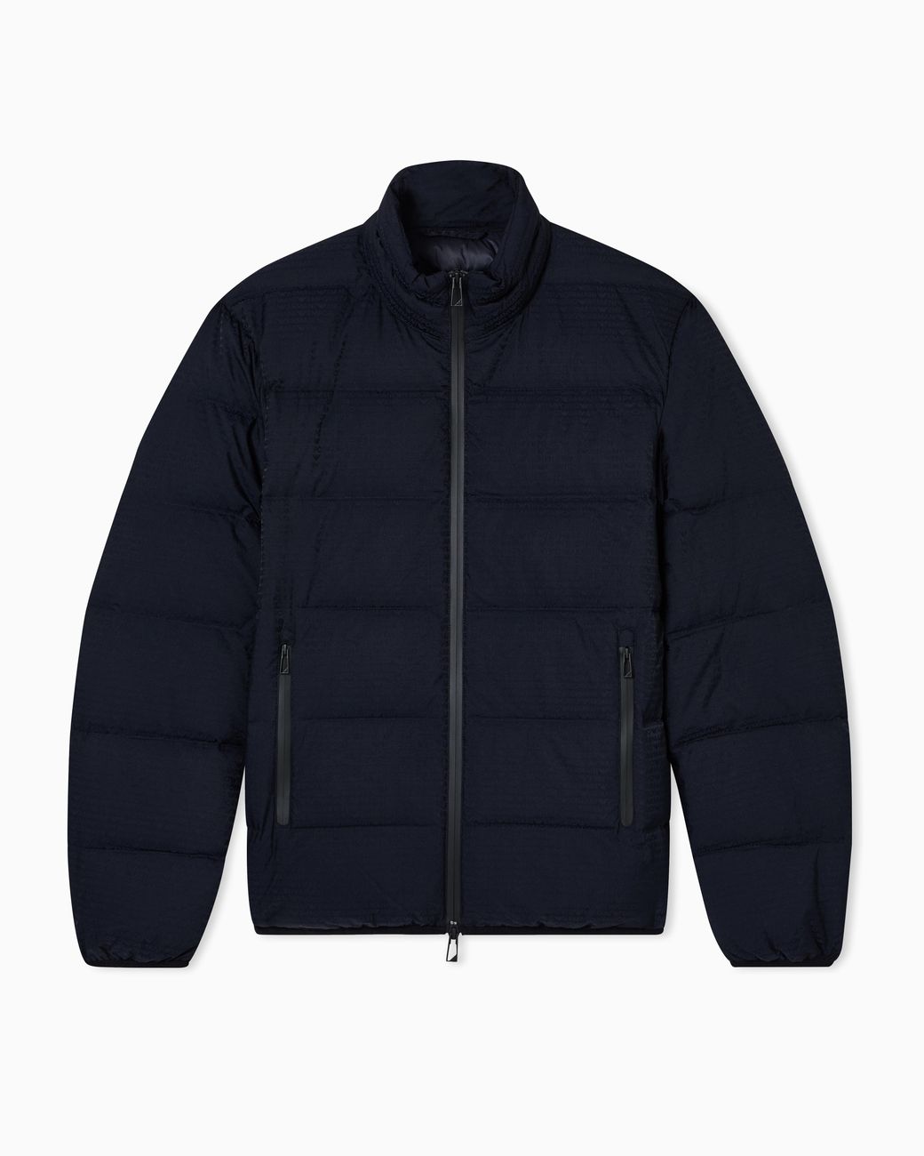 Emporio Armani Blue Water-Repellent, Quilted Nylon Down Jacket With Jacquard Logo Lettering for men