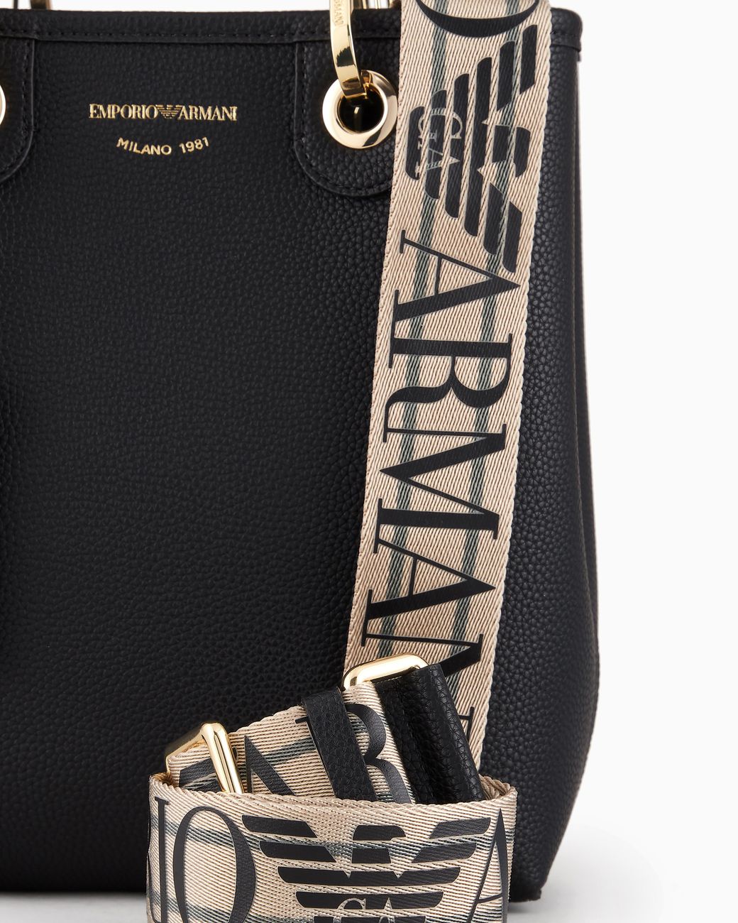 Emporio Armani Black Deer-Print Myea Vertical Shopper Bag