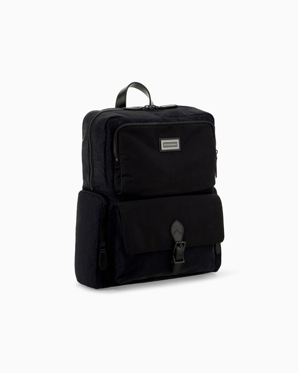 Emporio Armani Black Embossed Backpack With A Flap Pocket And Padded Mesh Straps for men