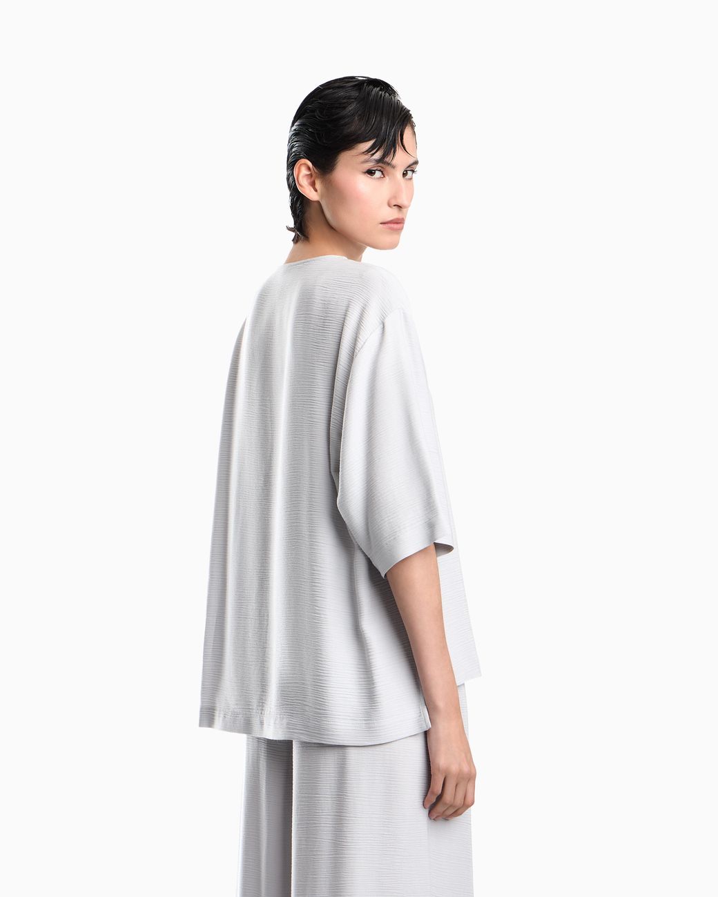 Emporio Armani White Textured Fabric Blouse With Bark Effect Signature Capsule