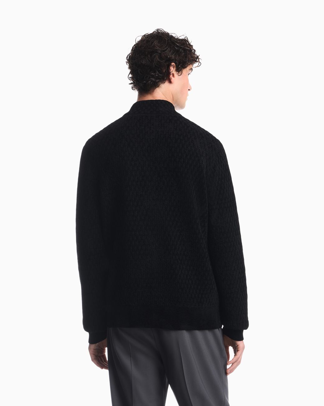 Emporio Armani Blue Signature Capsule Textured Virgin Wool Buttoned Sweater for men