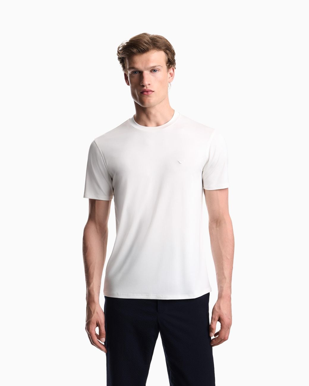 Emporio Armani White Plain-Knit Virgin Wool Jumper for men