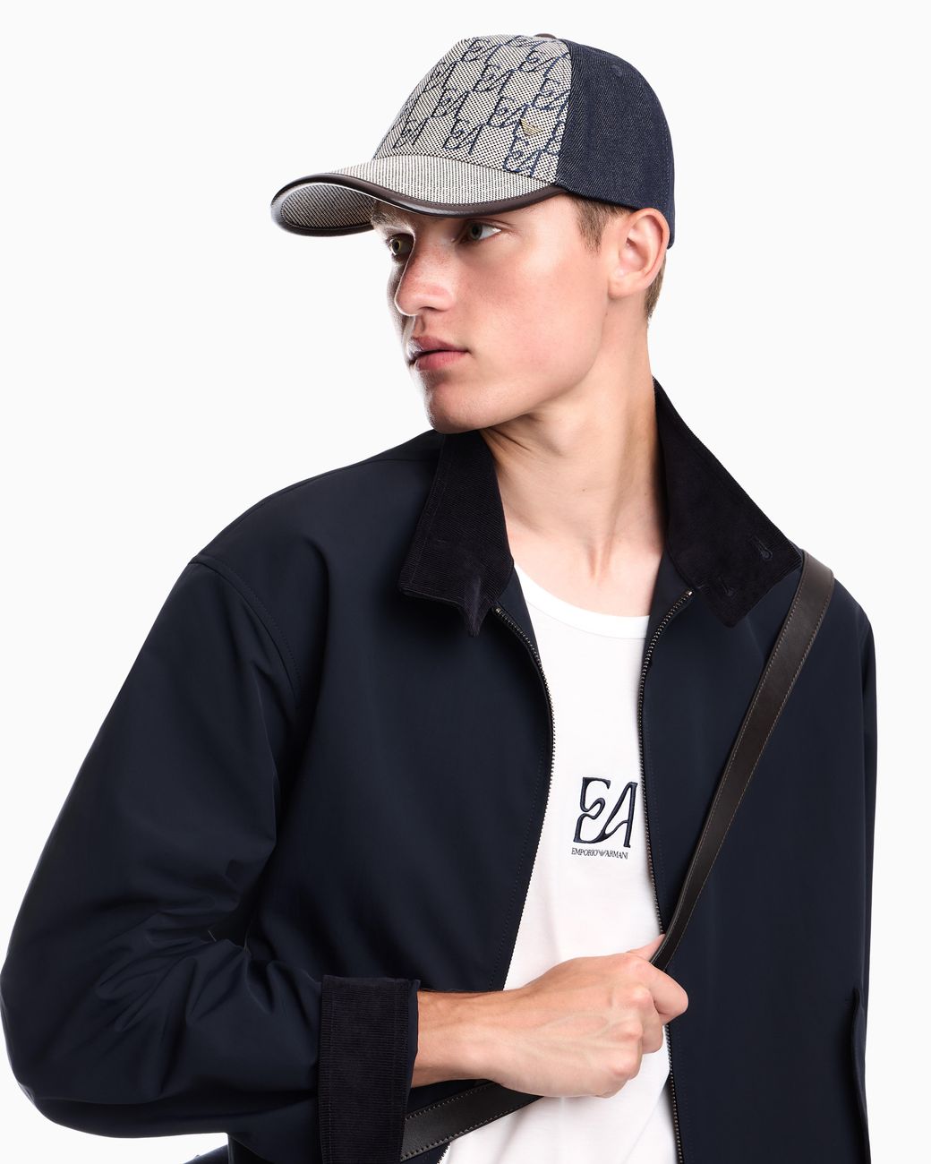 Emporio Armani White Baseball Hat With A Monogram Pattern And Adjustable Strap for men