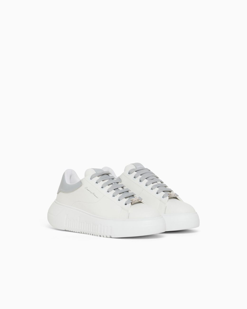 Emporio Armani White Smooth Leather Sneakers Icon With A Thick Textured Sole