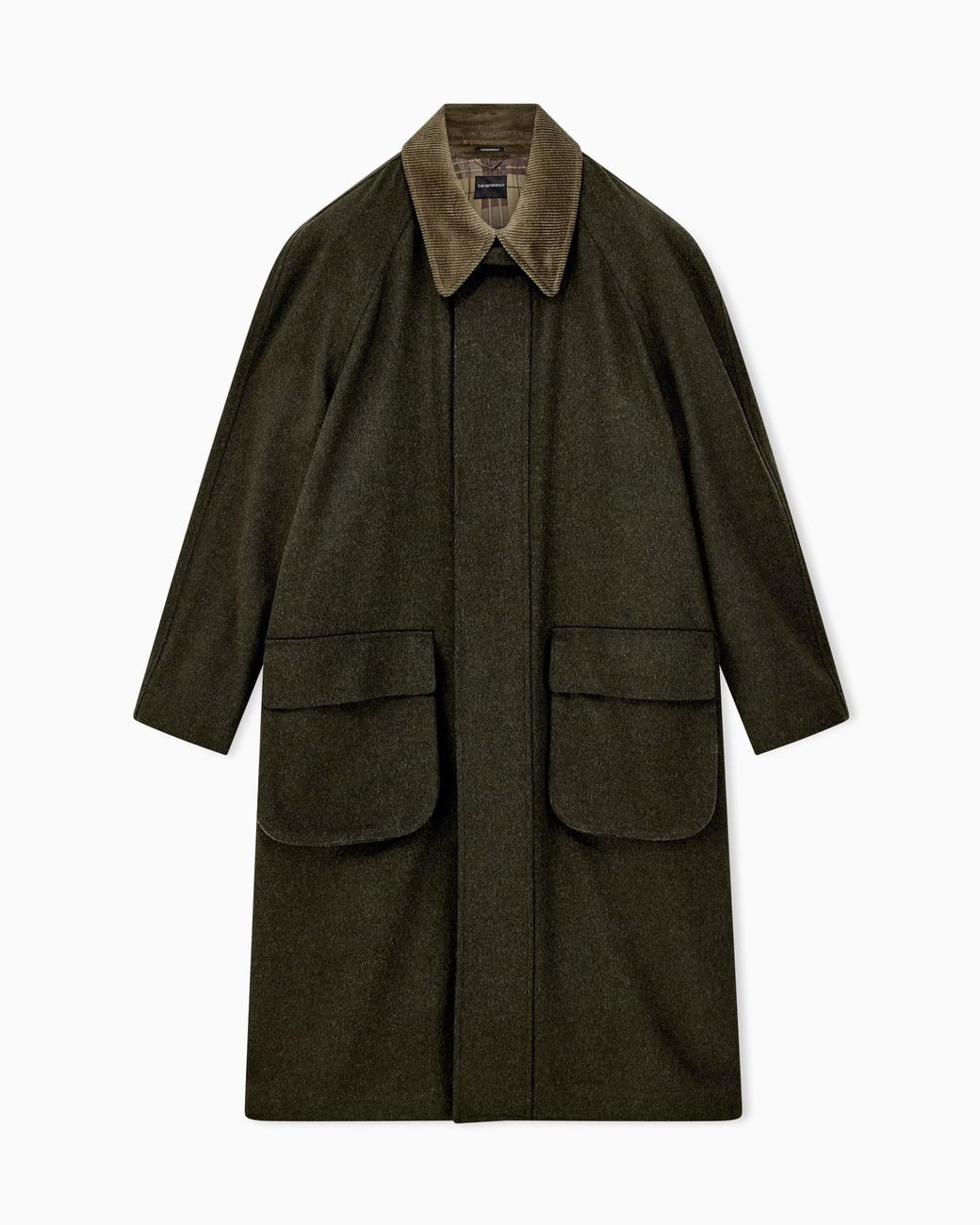 Emporio Armani Green Loden Coat With A Corduroy Collar And A Plaid Lining for men