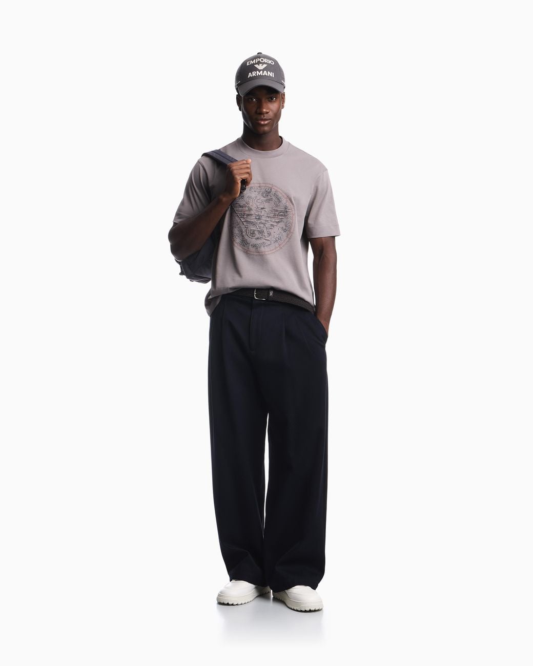 Emporio Armani Gray Heavy Jersey T-Shirt With Print And Eagle Hong Kong Capsule Collection for men