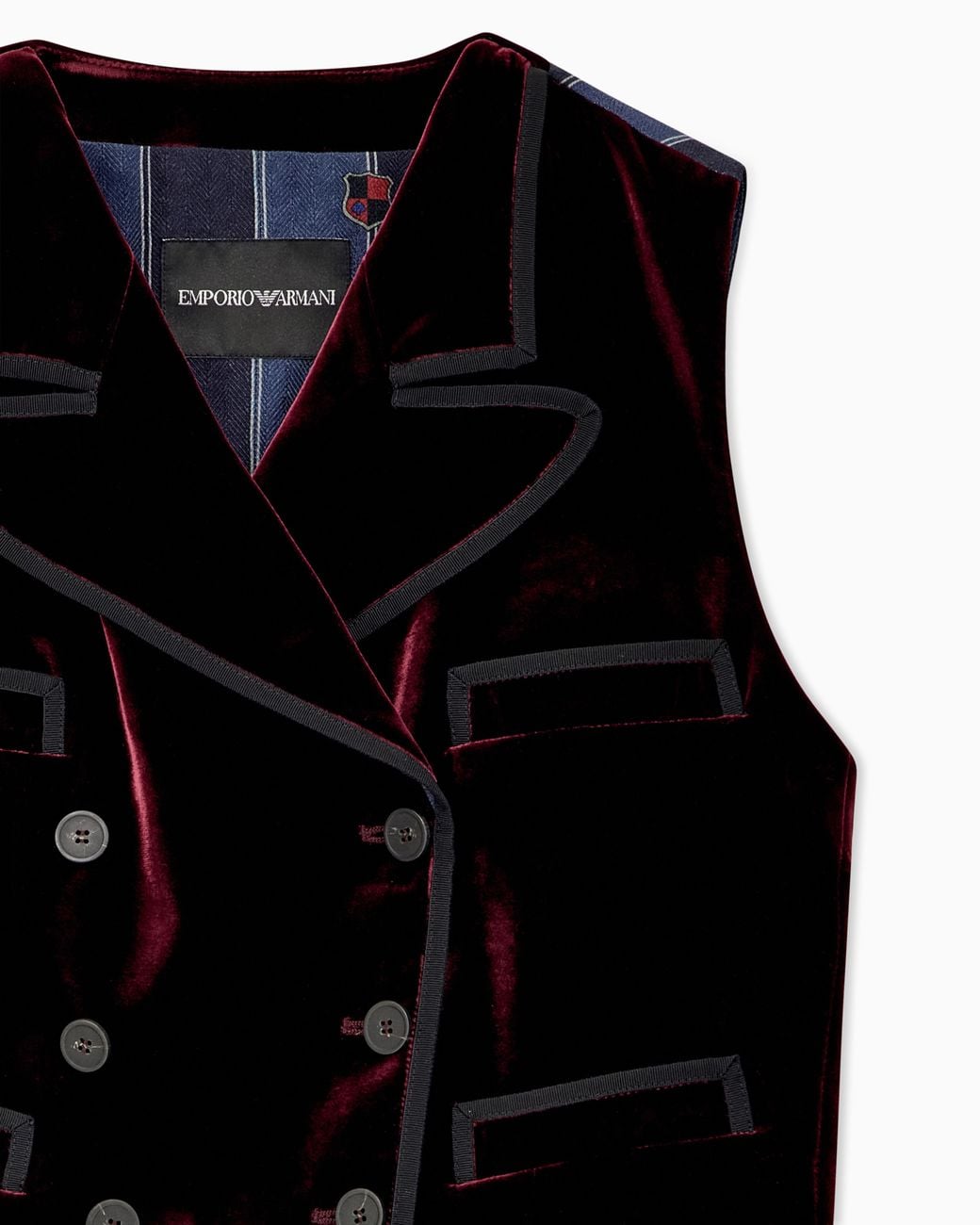 Emporio Armani Black Double-Breasted Waistcoat With Liquid Velvet And Striped Lining