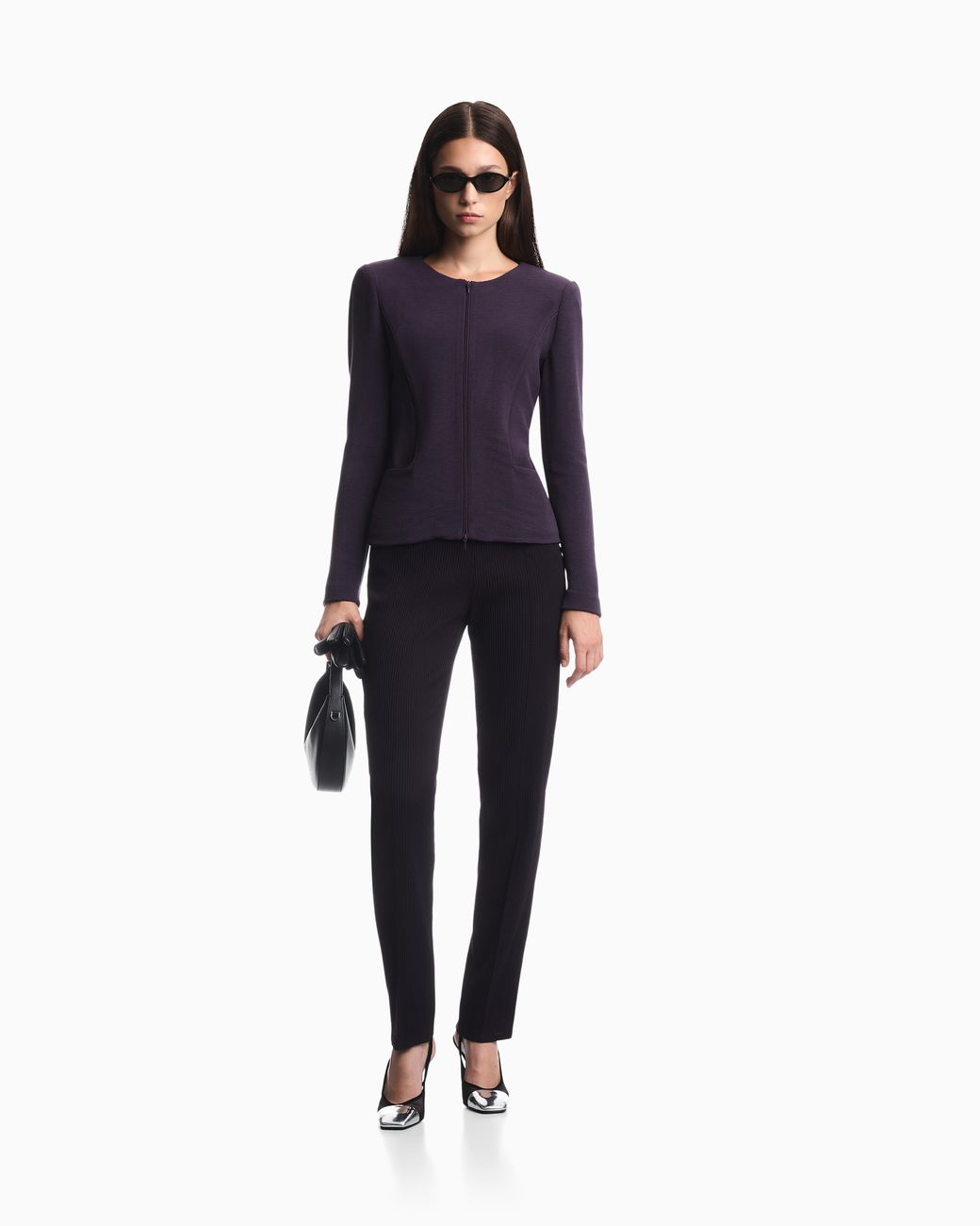 Emporio Armani Purple Slim Fit Ottoman Jersey Blazer With Round Neck And Front Zip
