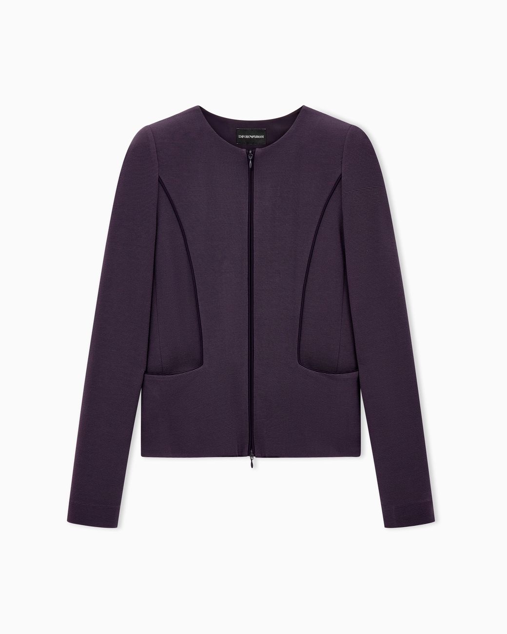 Emporio Armani Purple Slim Fit Ottoman Jersey Blazer With Round Neck And Front Zip