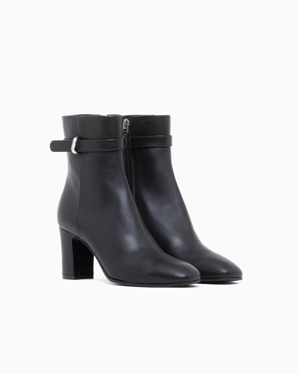 Emporio Armani Blue Nappa Leather Ankle Boots With A Block Heel And Buckle