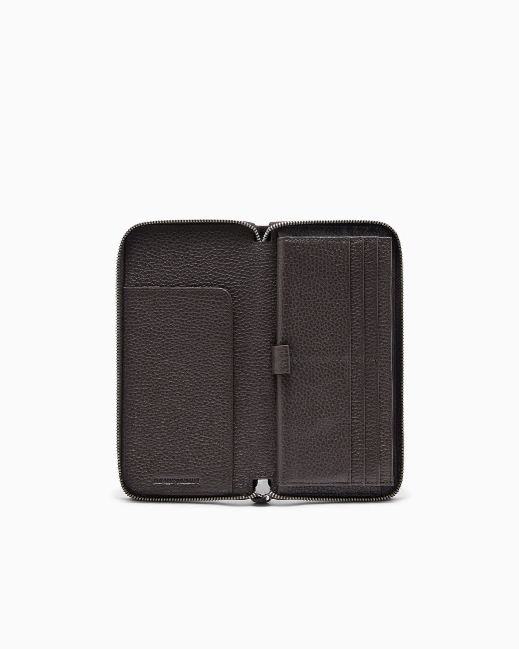Emporio Armani Brown Tumbled Leather Wallet With Wrap-Around Zip for men