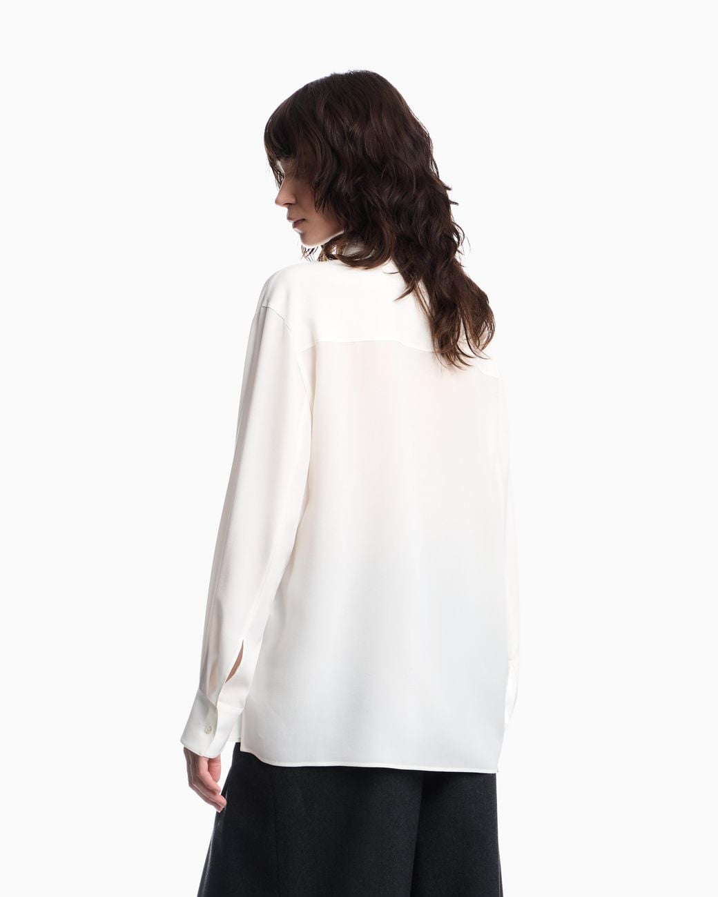 Emporio Armani White Silk Crepe De Chine Shirt With A Concealed Button Placket
