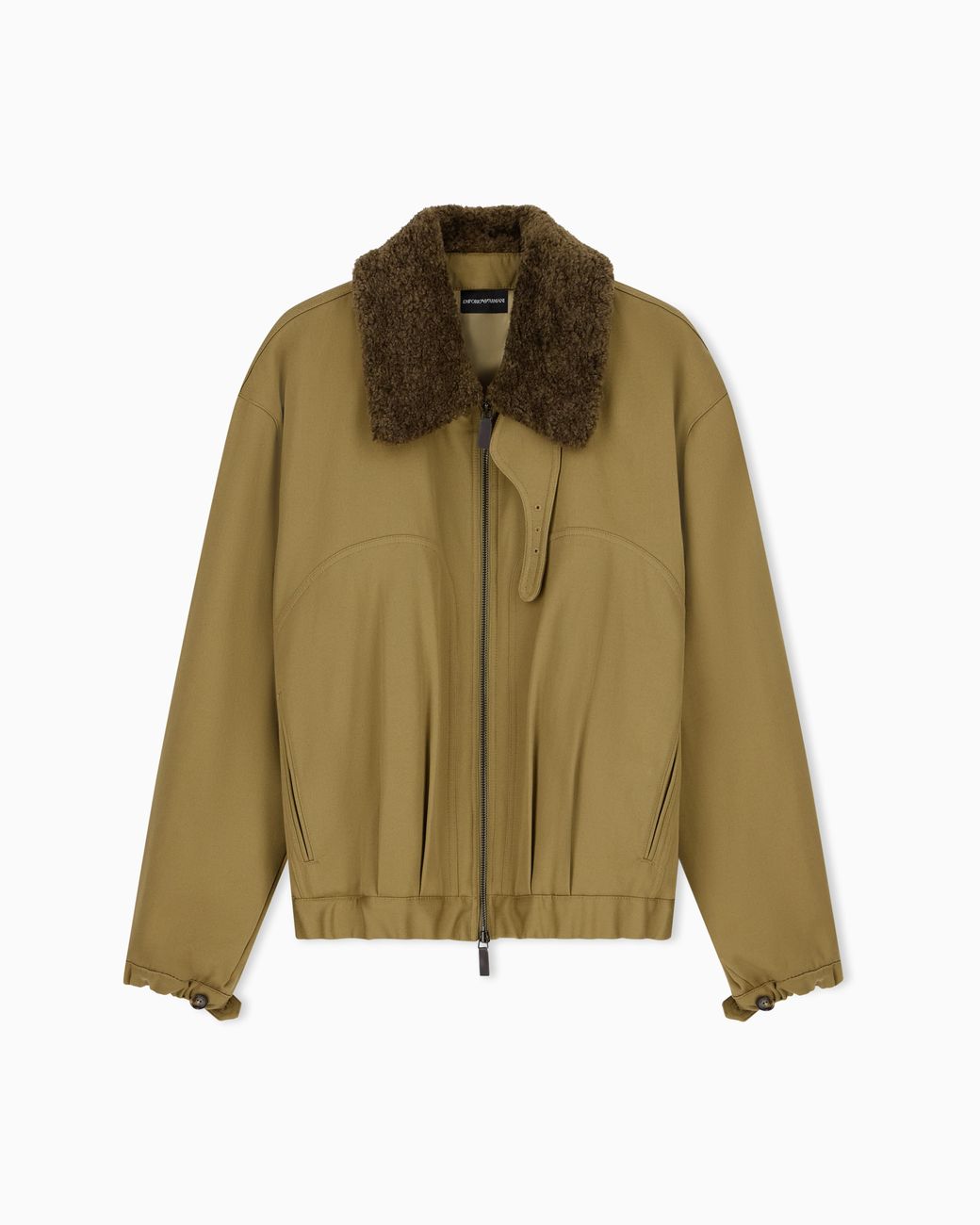 Emporio Armani Green Cotton Blouson Jacket With A Plush Detachable Collar for men