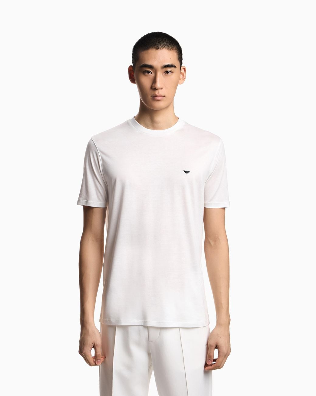 Emporio Armani White Jersey T-Shirt With Embroidery for men