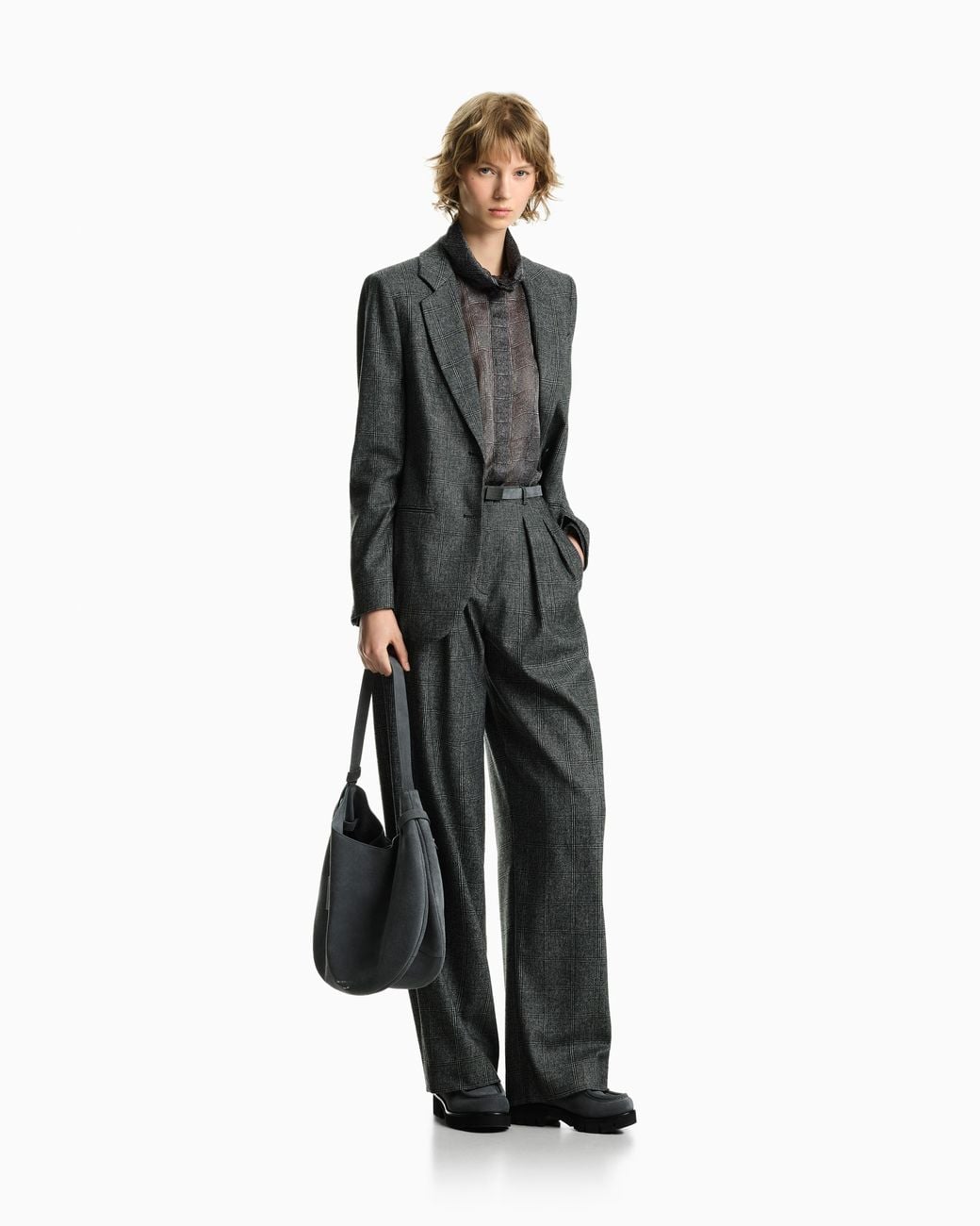 Emporio Armani Gray Signature Capsule Check Flannel Blazer