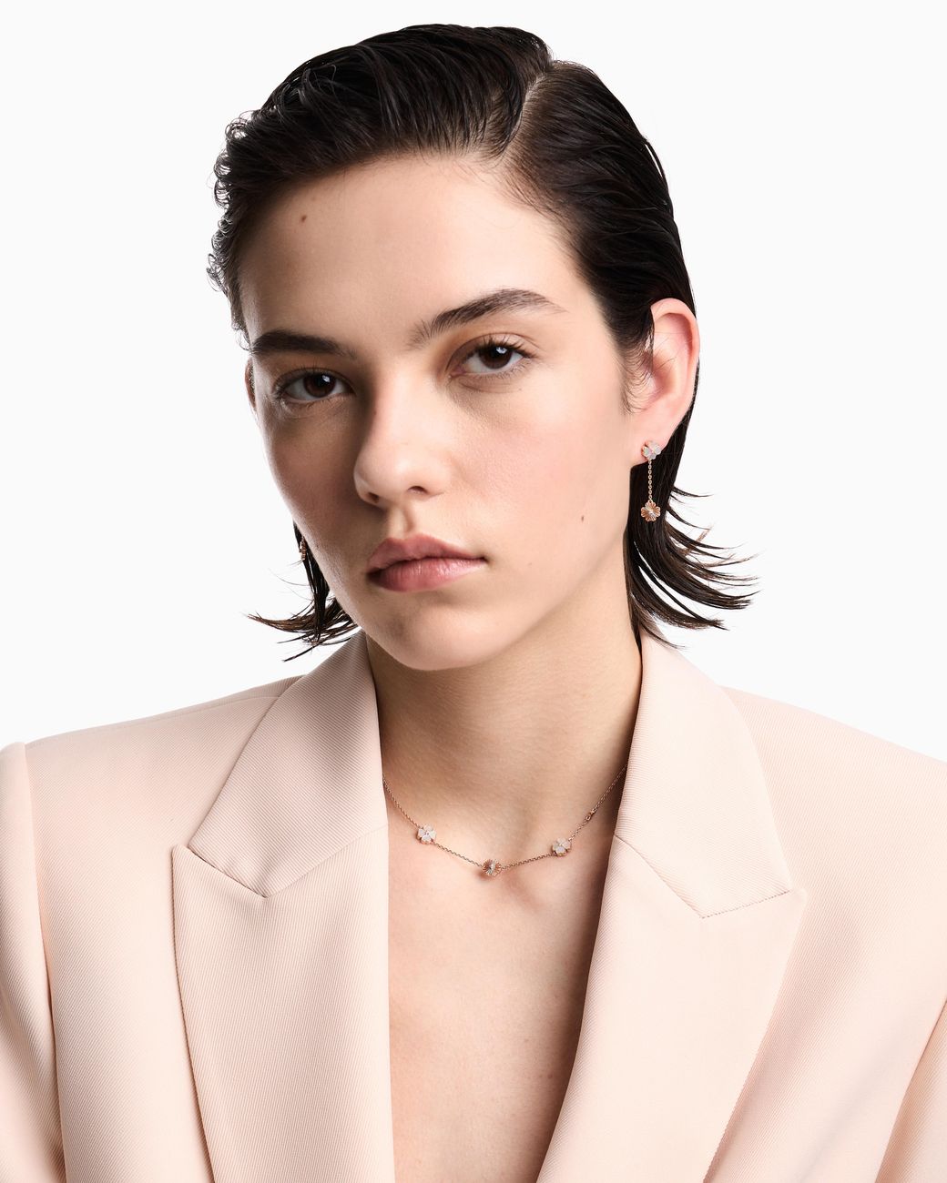 Emporio Armani White Mother Of Pearl Clover Drop Earrings