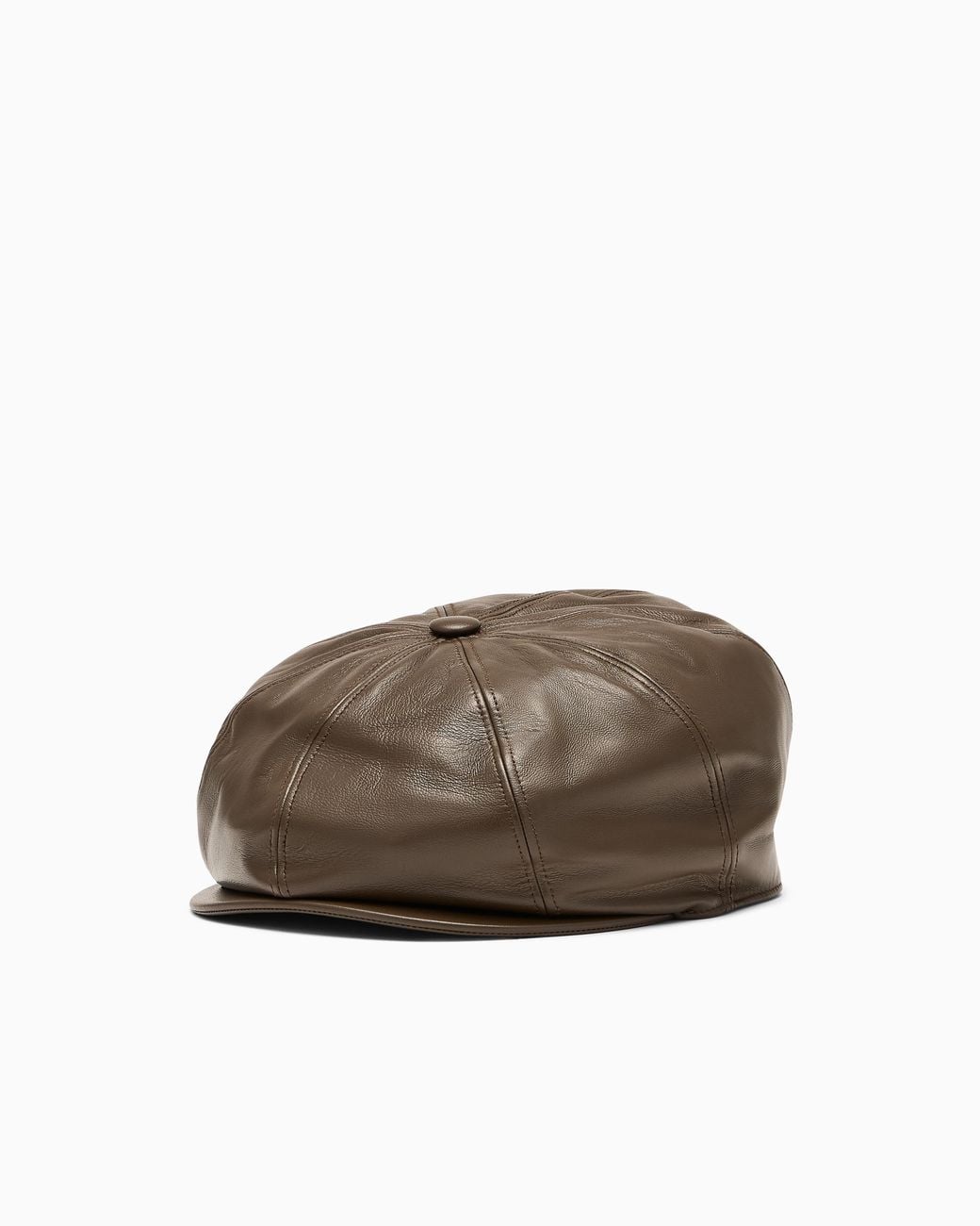 Emporio Armani Gray Nappa Leather Flat Cap