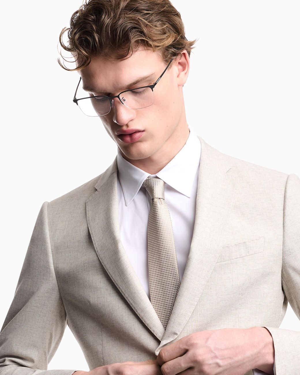 Emporio Armani White Textured Pure Silk Tie for men