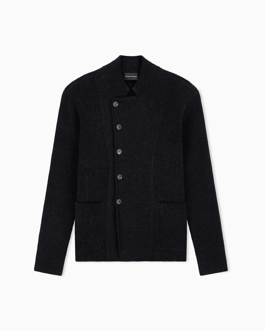 Emporio Armani Blue Signature Capsule Collection Ribbed Knit Jacket With An Off-Centre Fastening for men