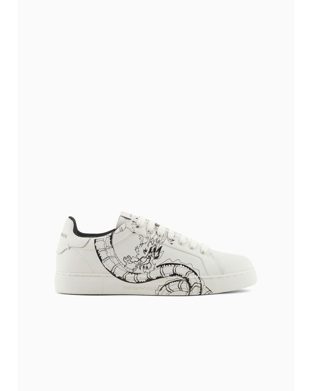 Emporio Armani Dragon-print Leather Sneakers in White | Lyst