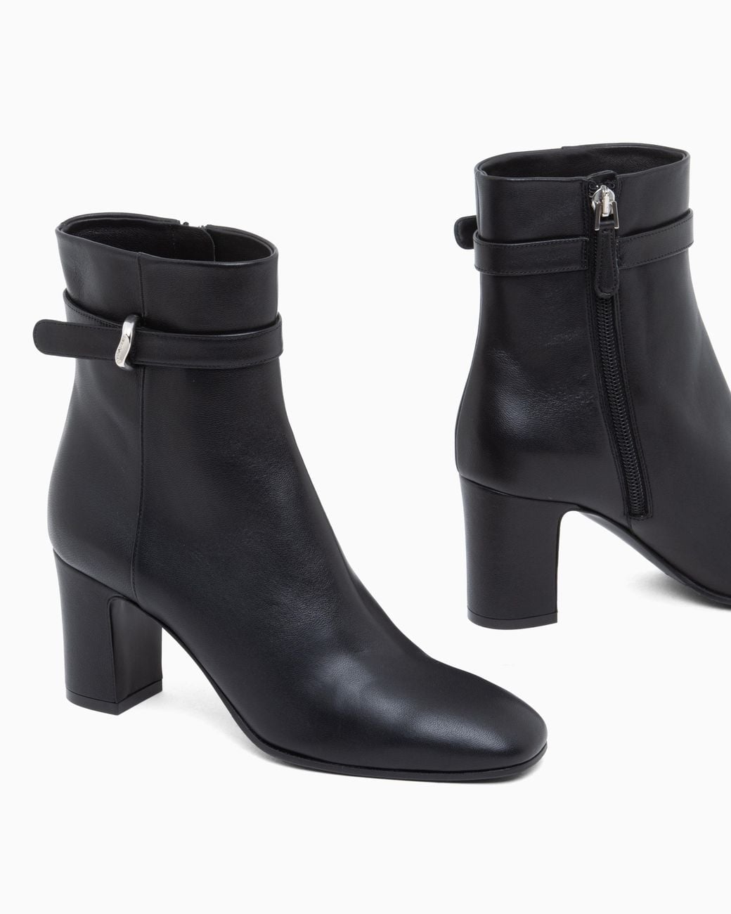 Emporio Armani Blue Nappa Leather Ankle Boots With A Block Heel And Buckle