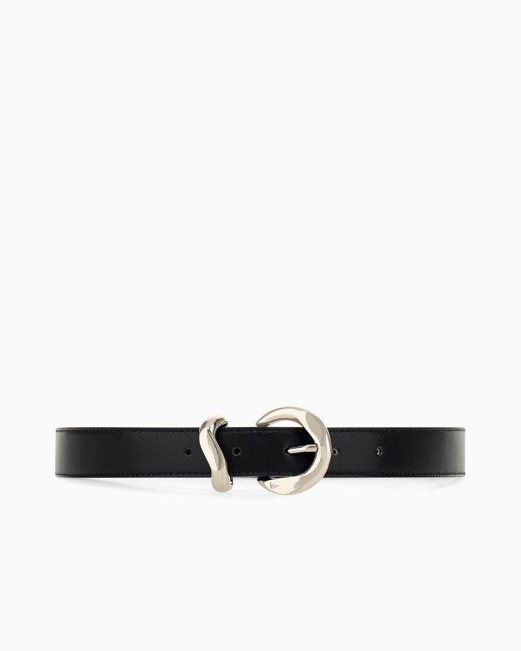 Emporio Armani White Leather Tongue Belt With A Polished Metal Buckle