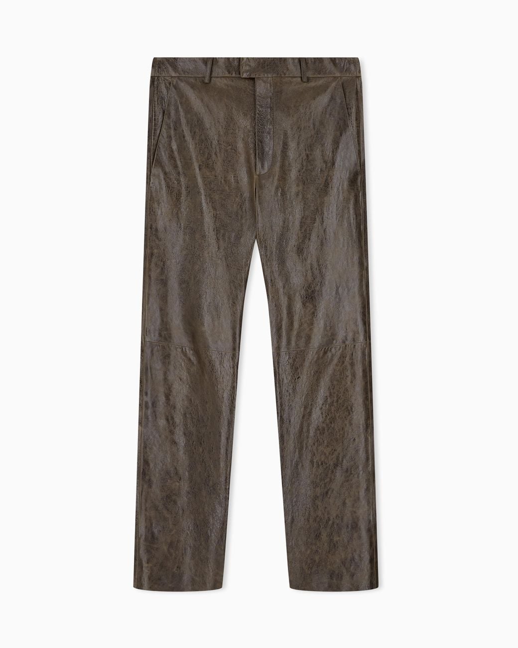 Emporio Armani Gray Semi-Glossy Drummed Leather Trousers With A Metal Zip for men