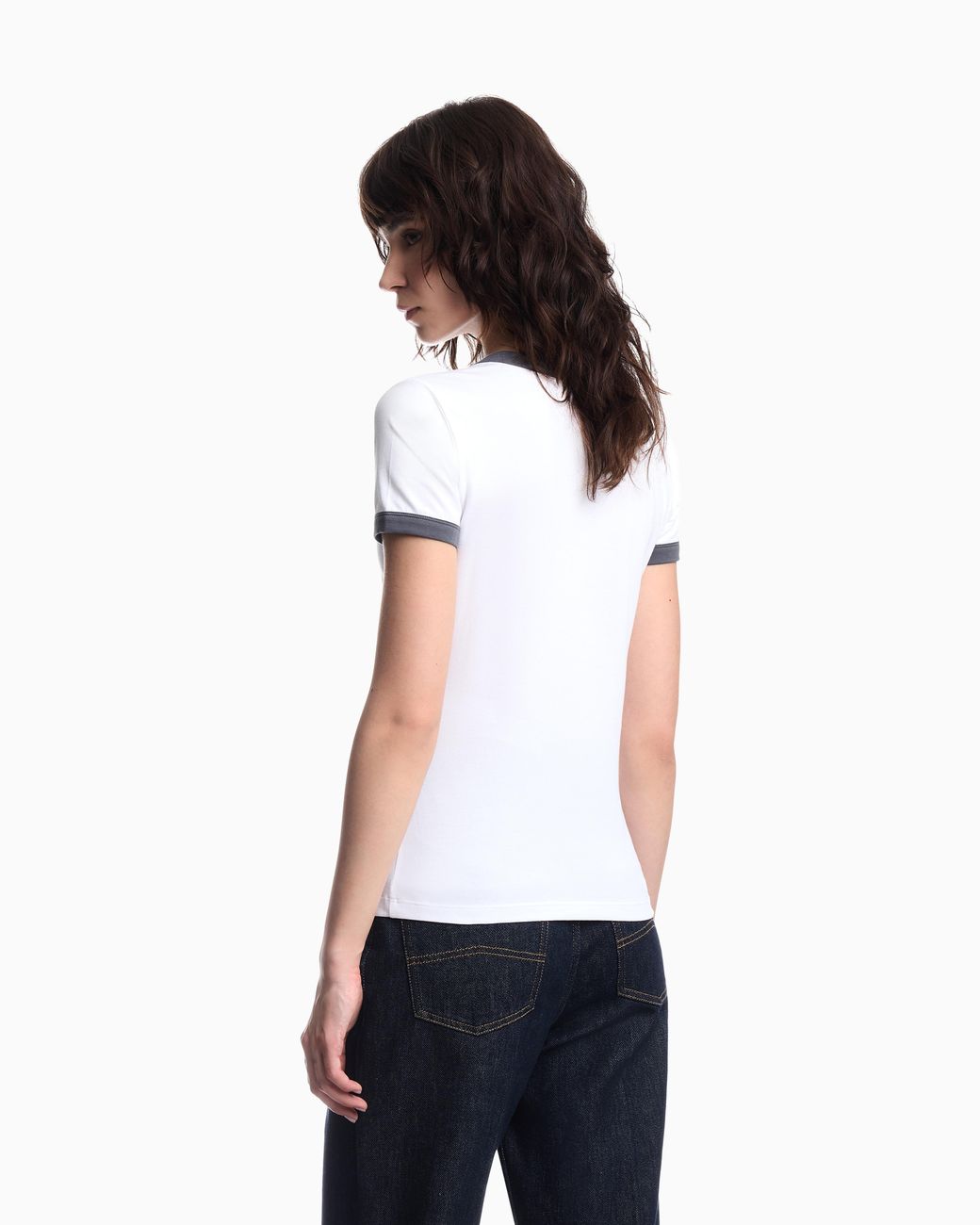 Emporio Armani White Cotton Jersey T-Shirt With Front Logo And Contrasting Trim