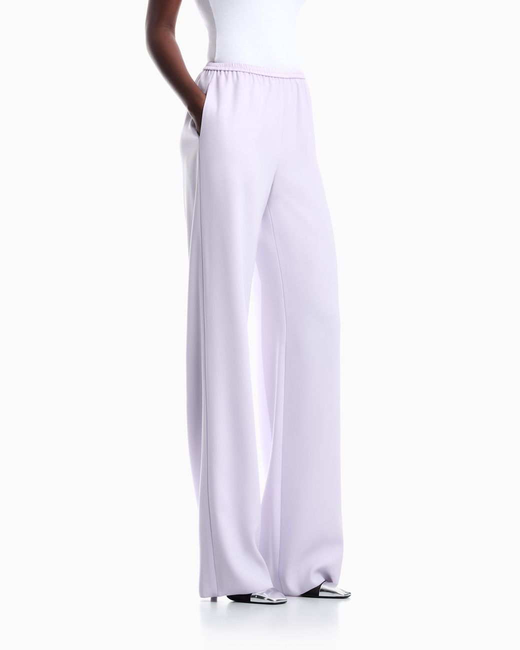 Emporio Armani White Techno Cady Wide-Leg Trousers With An Elasticated Waistband