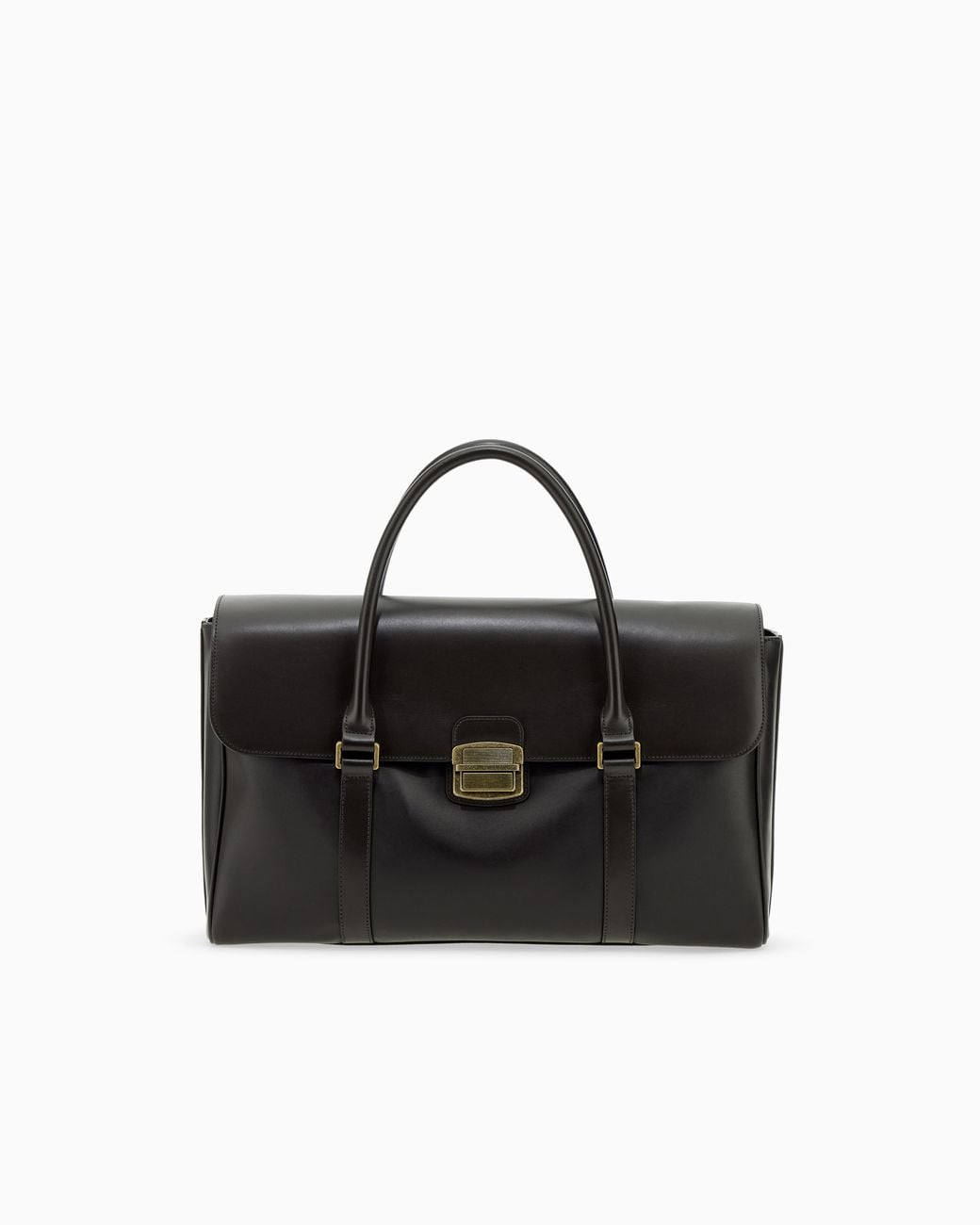 Emporio Armani Black Leather Briefcase With A Flap Closure And A Metal Clasp for men