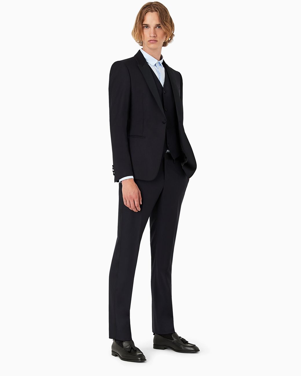 Emporio Armani Blue Worsted Virgin Wool Jacket With Satin Lapels for men