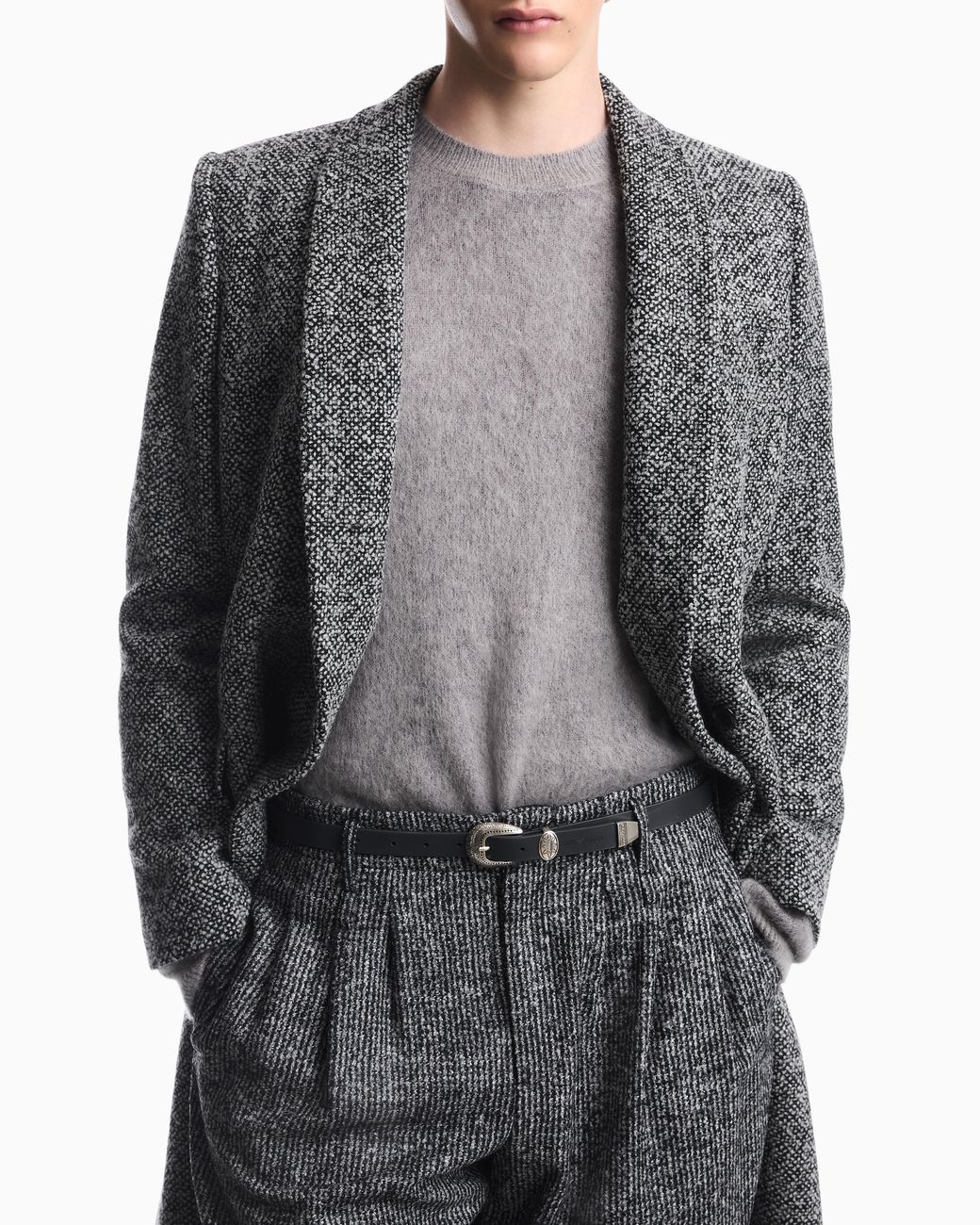 Emporio Armani Gray Brushed Mohair Blend Wool Sweater for men