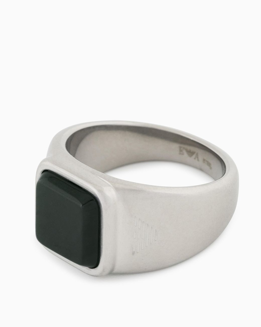 Emporio Armani White Grass Agate Stainless Steel Signet Ring for men