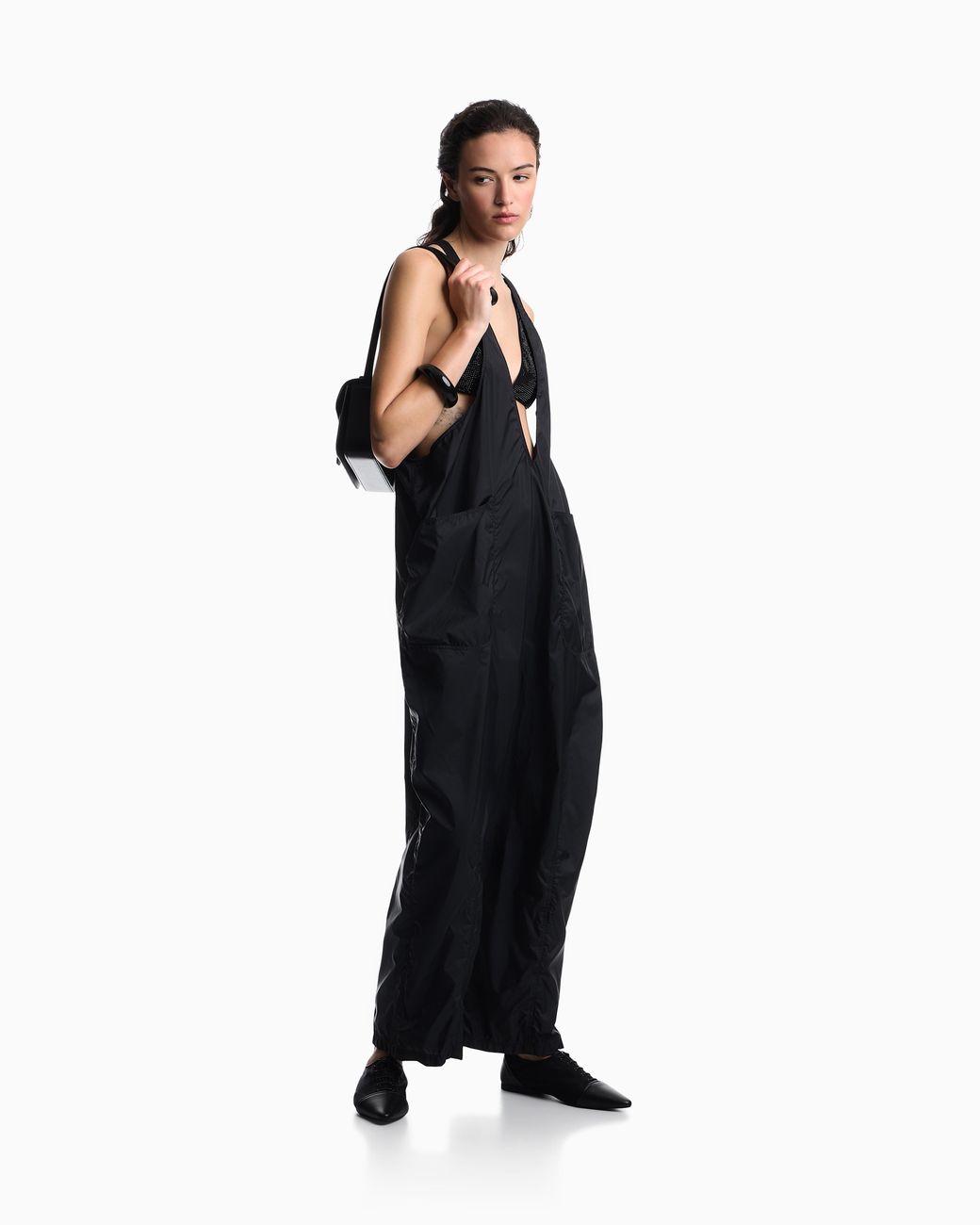 Emporio Armani Blue Nylon V-Neck Jumpsuit