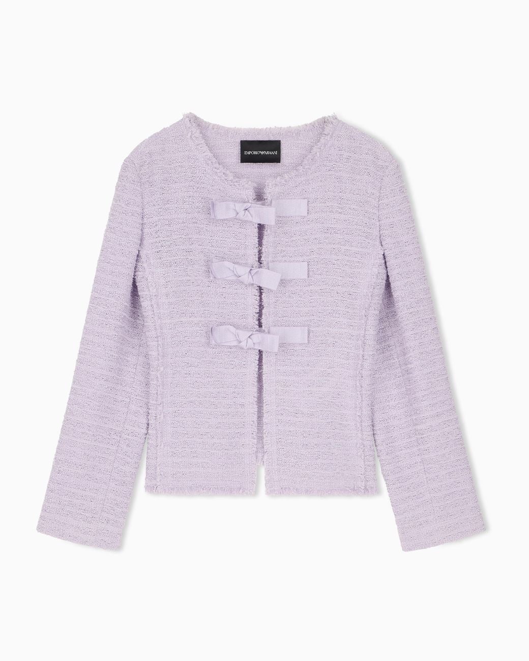 Emporio Armani Purple Unlined Textured Jacket With Ottoman Bows And Round Neckline